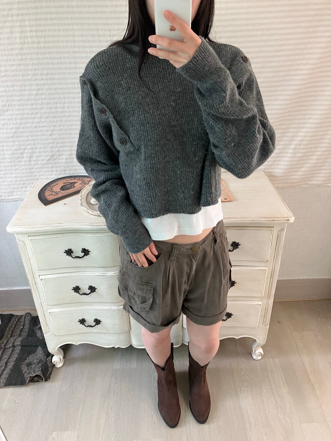 jpn vintage 차콜 버튼 크롭 니트 y2k 스트릿 갸루 펑키   상품이미지5