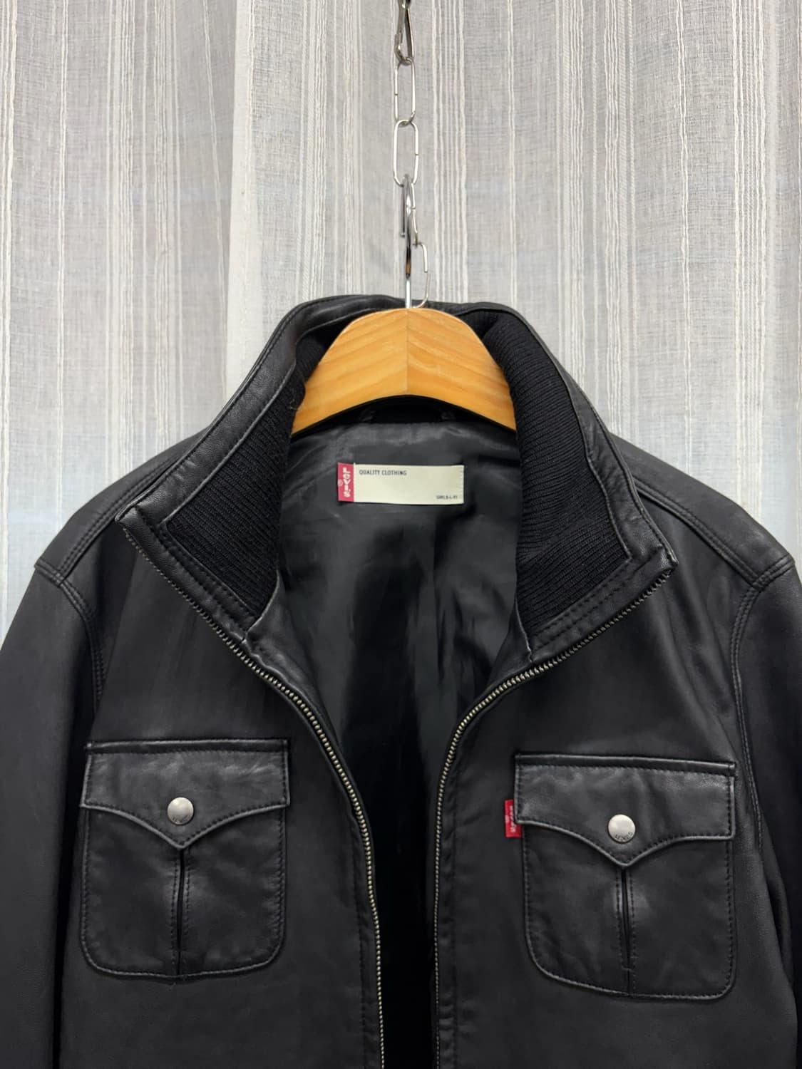 리바이스 블랙 레더 트러커 봄버 가죽 재킷 Levi’s 상품이미지5