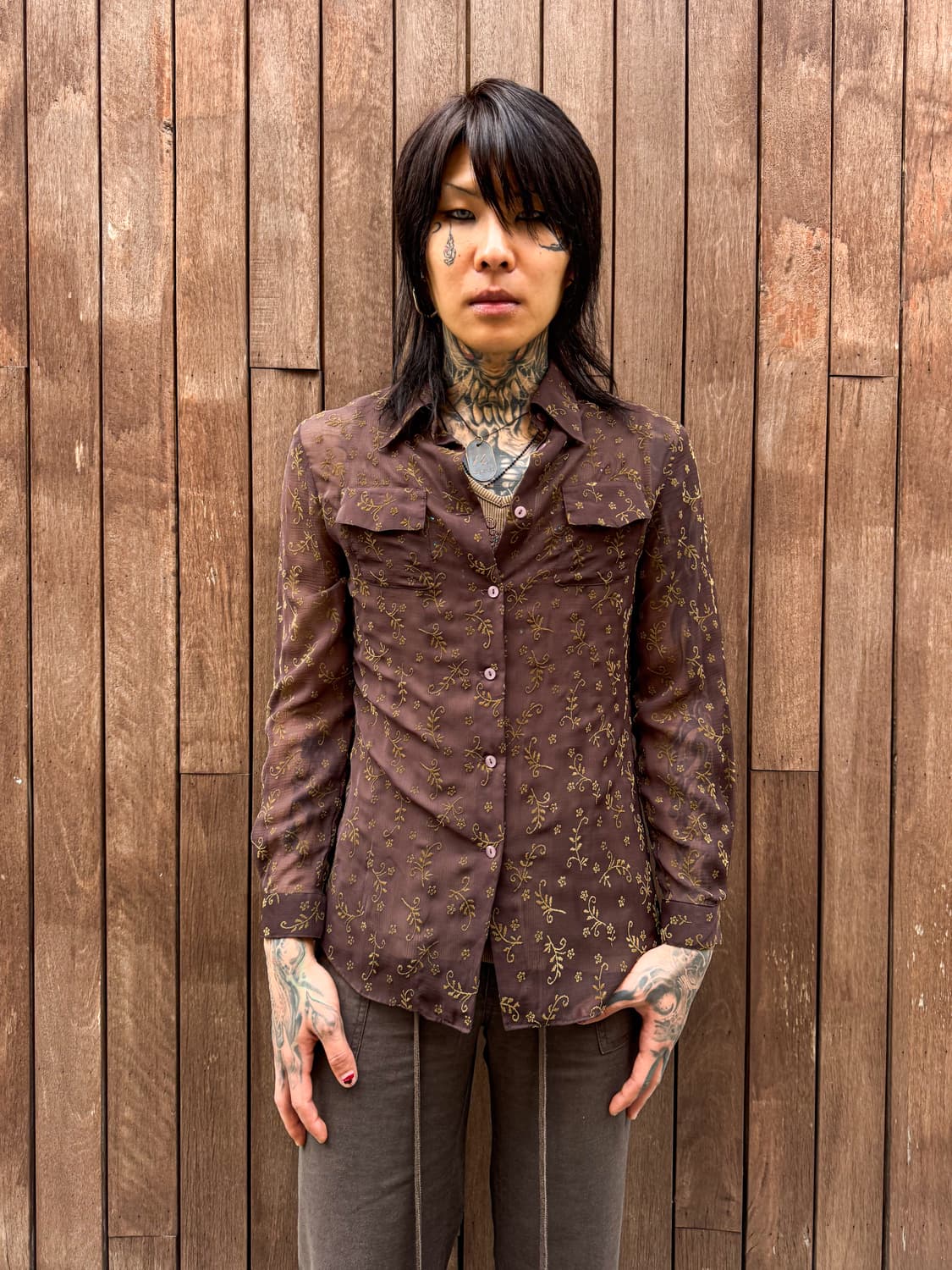 Sheer Floral Embroidery Shirt 상품이미지1