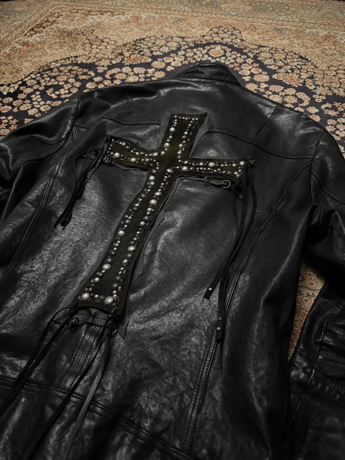 Back cross lamb skin leather jacket 상품이미지2