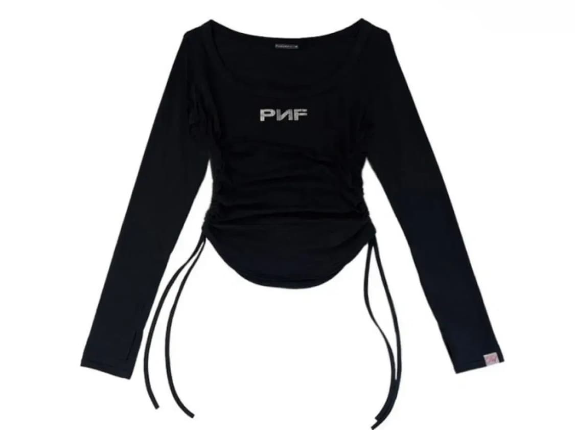 플리즈노팔로우 플노팔 세라 탑 셔링 티셔츠 블랙 상품이미지1