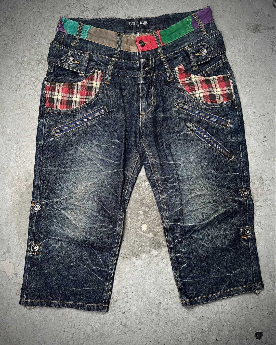 Double Belt Patchwork Denim Shorts   상품이미지1