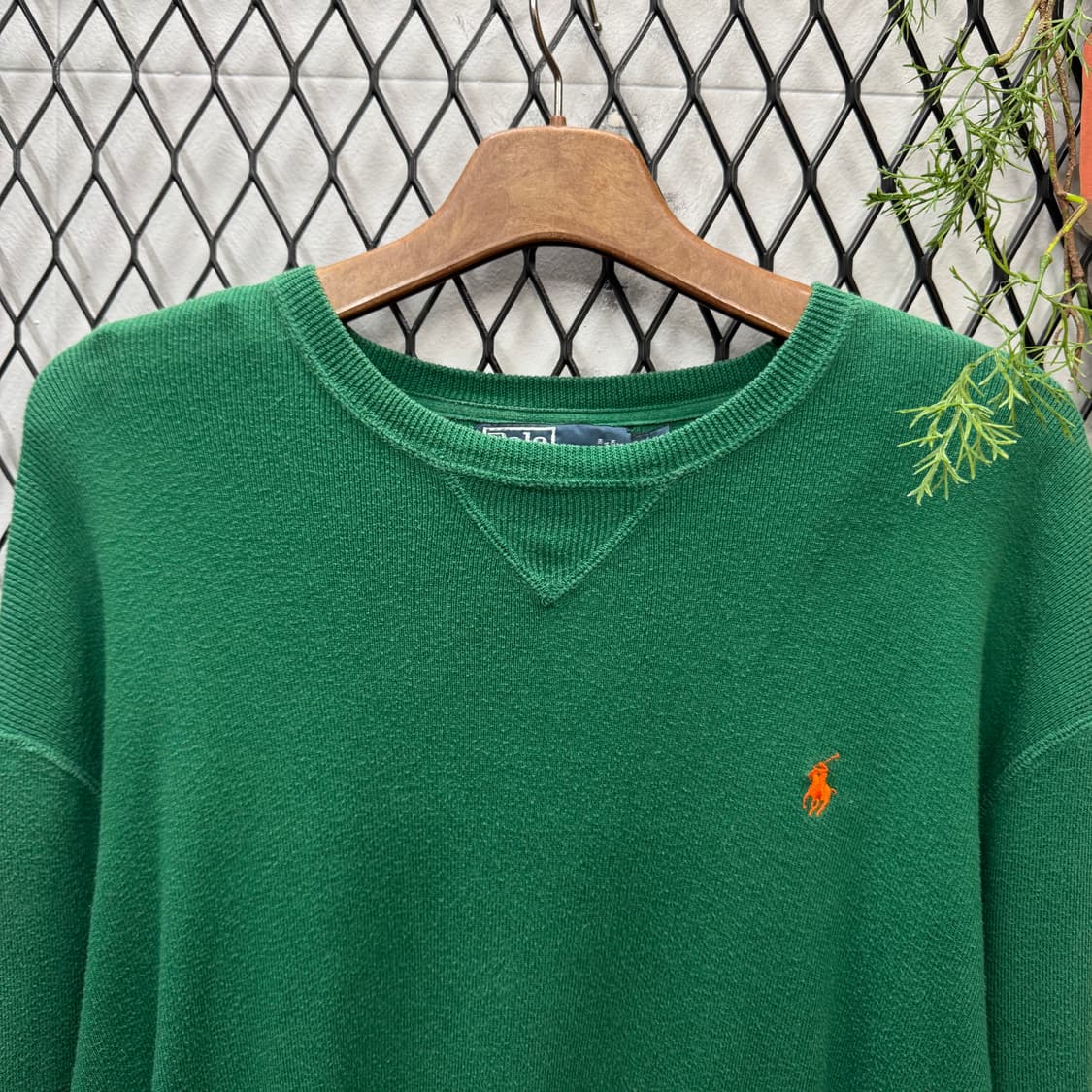 폴로 랄프로렌 니트 스웻셔츠 오렌지 포니 로고 포인트 그린 상품이미지3