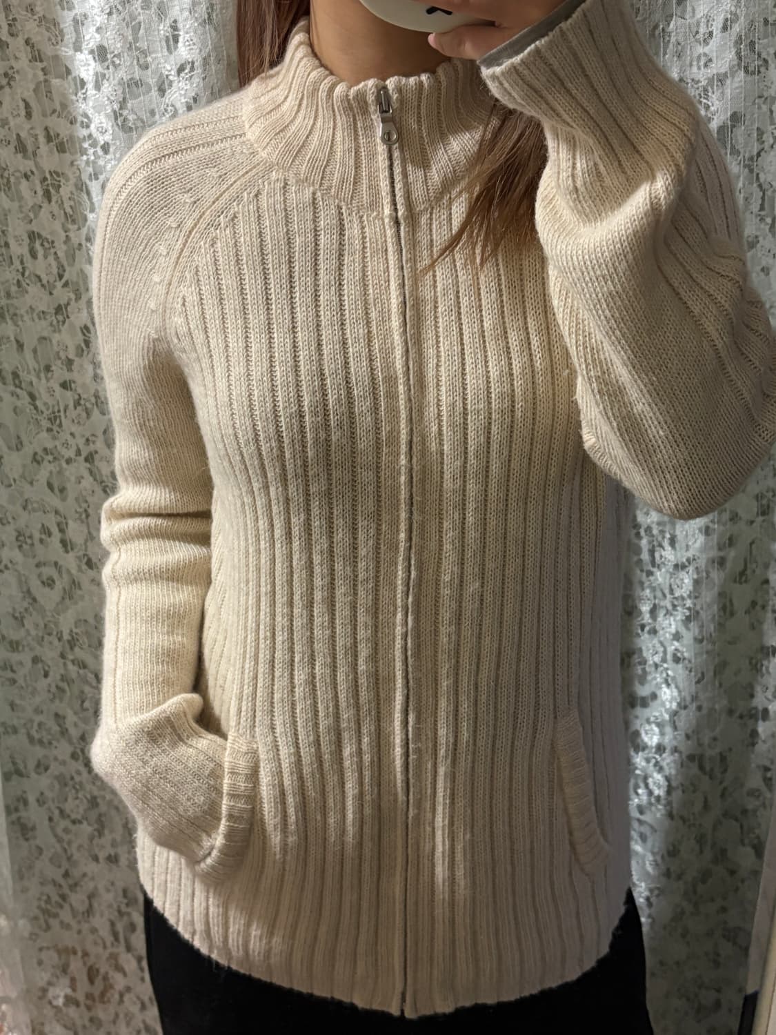 아이보리 니트 집업 상품이미지4