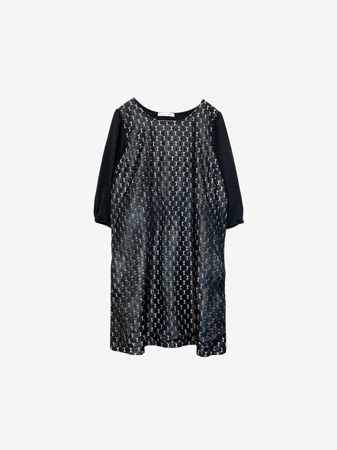 Dot Punching Puff Sleeve Dress - Black 상품이미지4