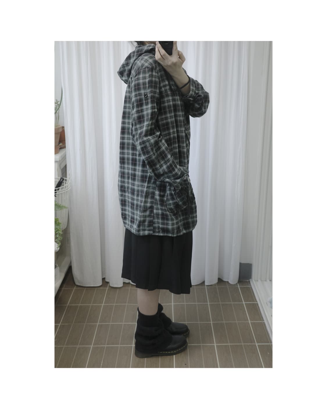 Green checkered hooded dress 상품이미지5