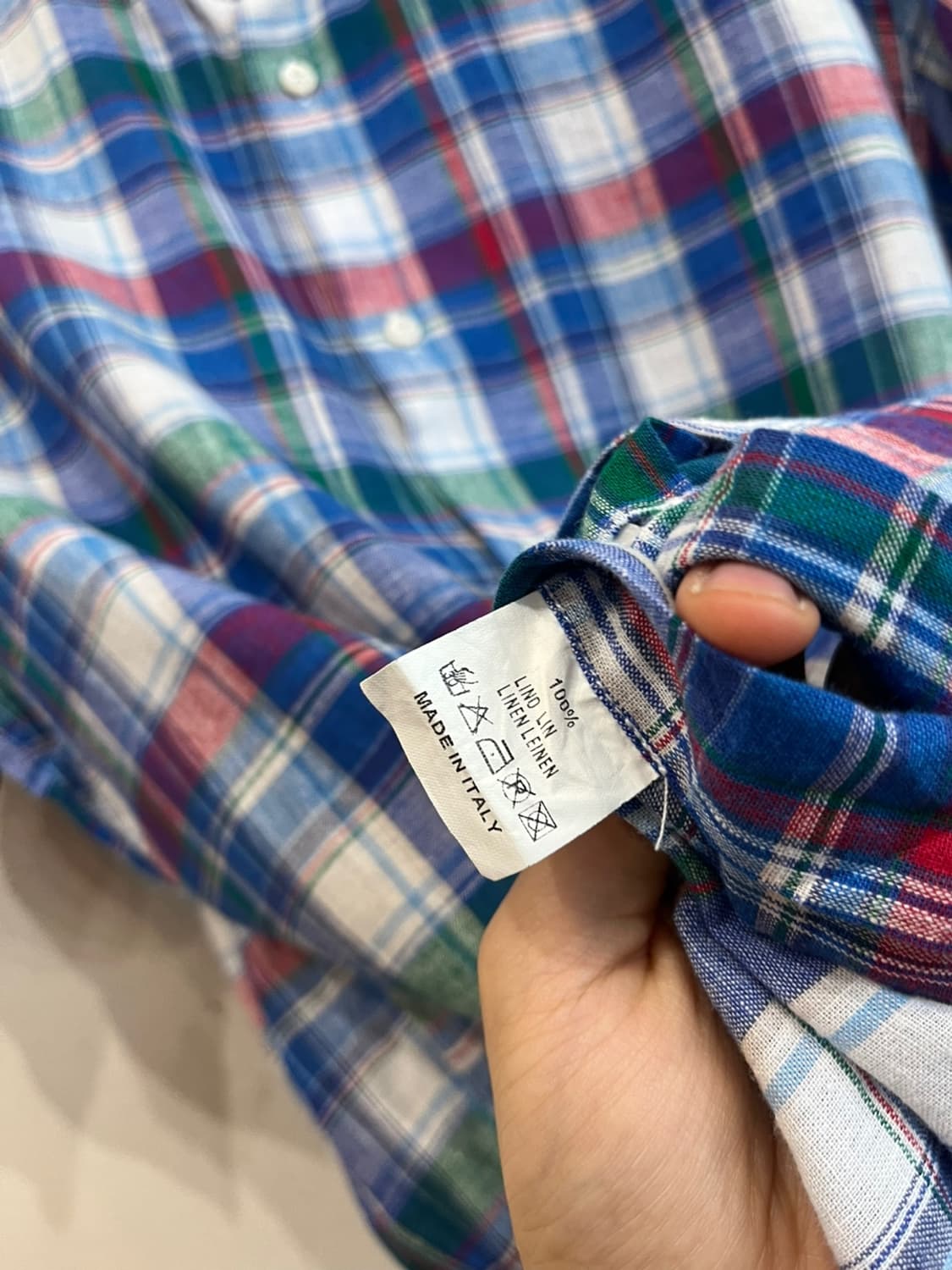 Made in ITALY 퓨어린넨 체크 반팔 셔츠 상품이미지5