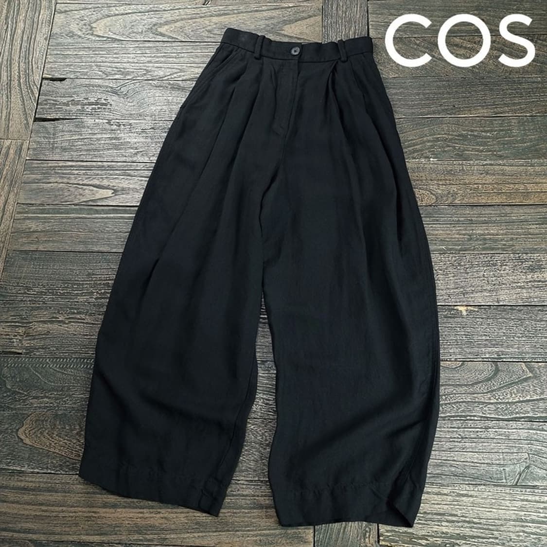 [코스] 린넨 블랜디드 핀턱 와이드 팬츠 블랙 M19116 상품이미지1