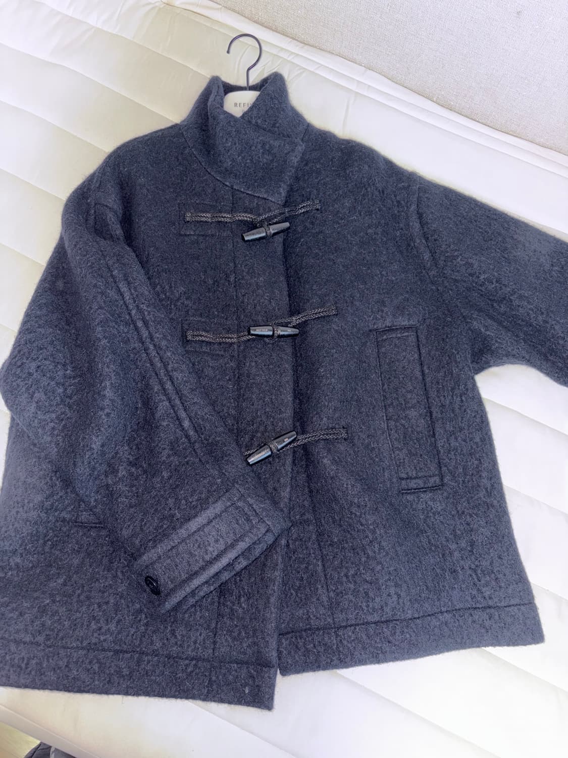 Hairy wool duffle half coat _ dark navy 상품이미지2