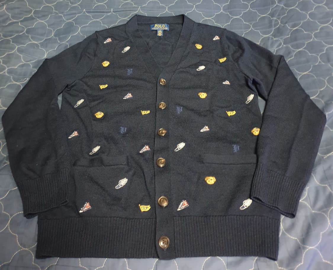 폴로랄프로렌 키즈&딱붙핏 브이넥 울100% 포켓 가디건 네이비 (XS) 상품이미지1