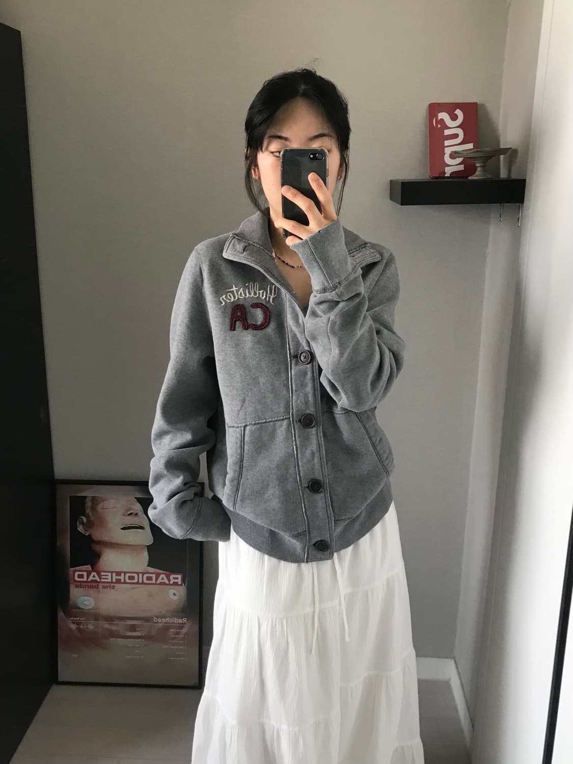 홀리스터 자수 로고 그레이 버튼 면집업 상품이미지4