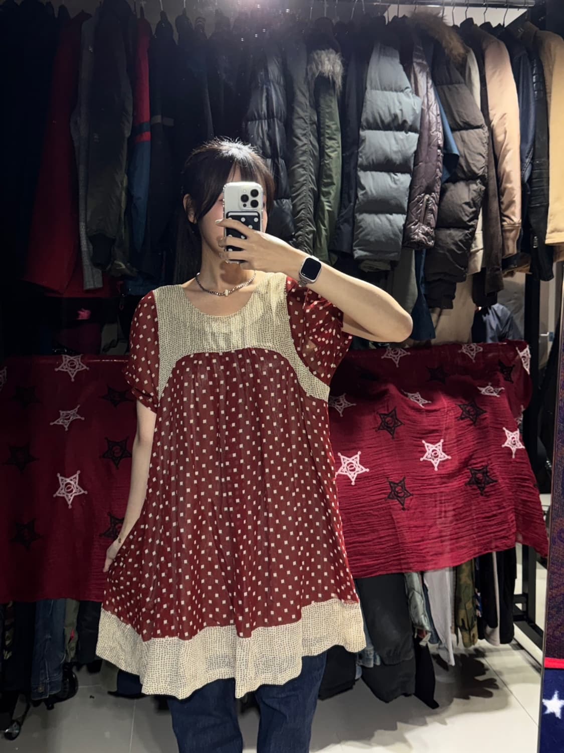 신품 As Know As 와인색 쉬폰 튜닉 원피스  상품이미지8