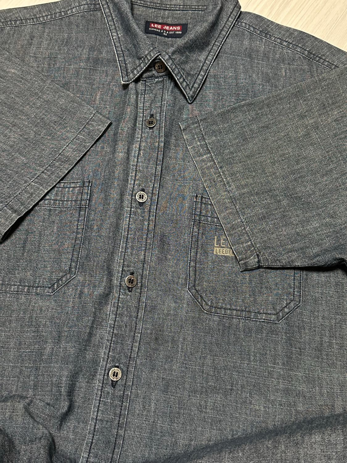 리 진스 LEE JEANS 투포켓 데님 반팔셔츠 흑청 상품이미지6