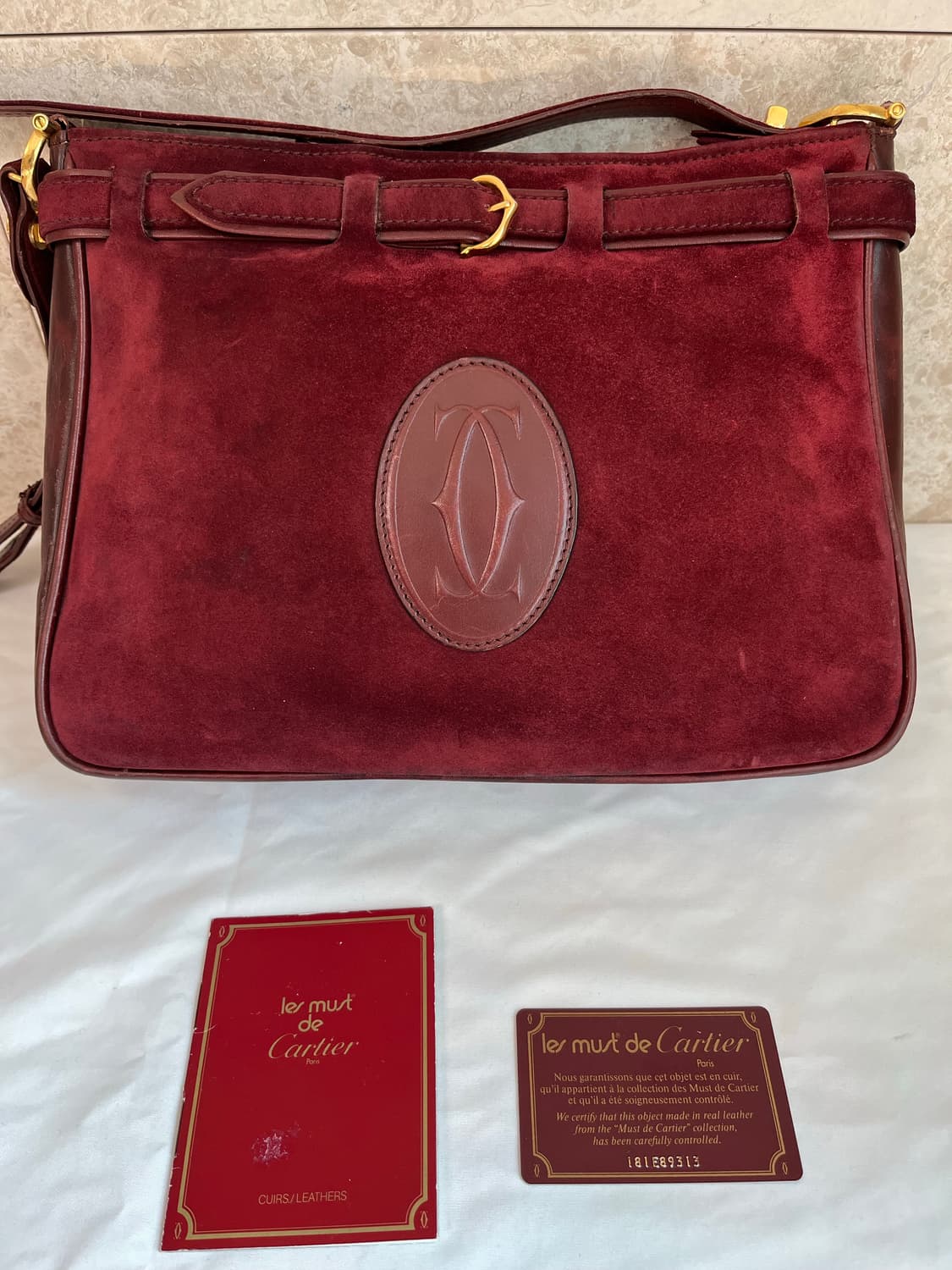 까르띠에 버건디 스웨이드 숄더백 상품이미지1