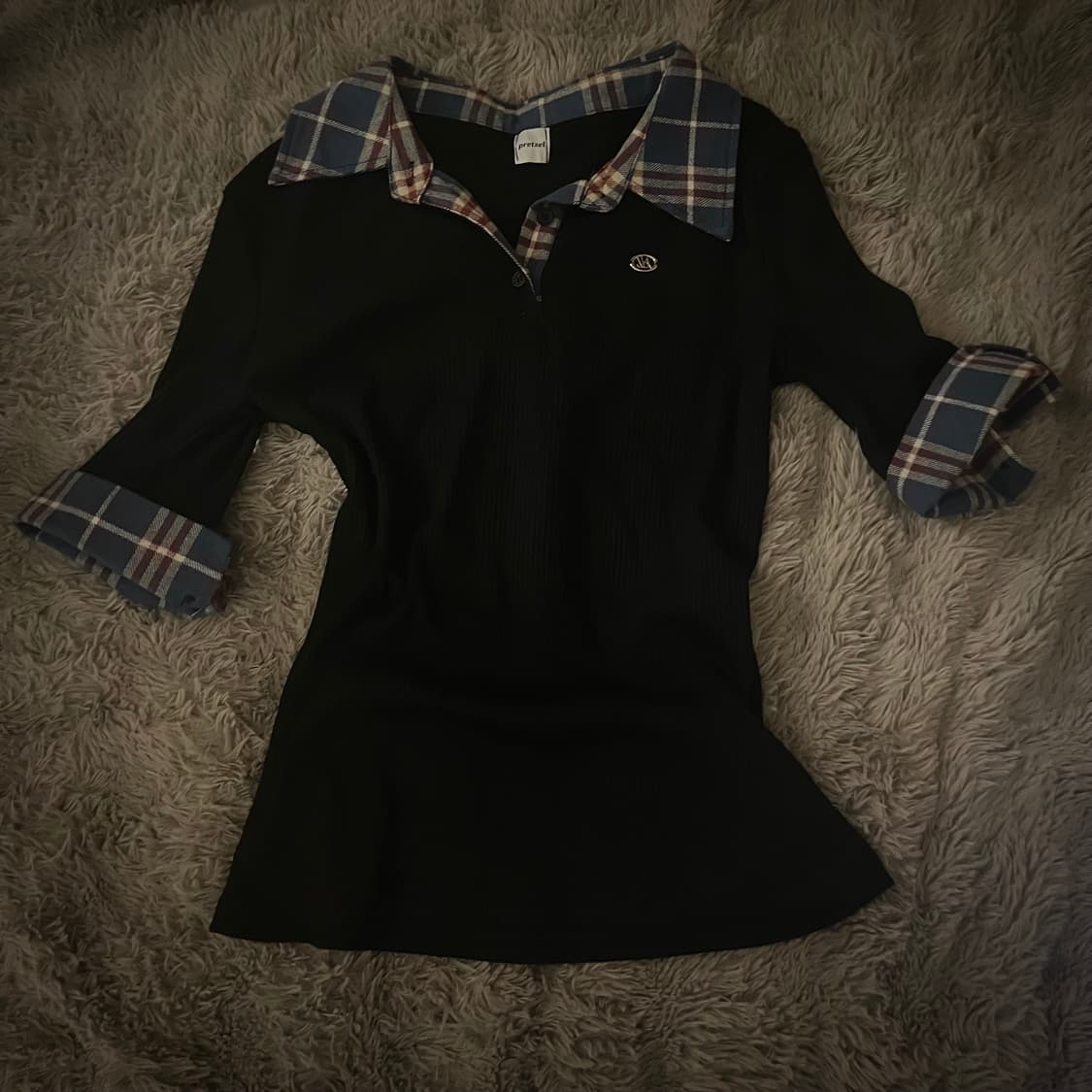 에카 체크 골지 반팔 상품이미지1