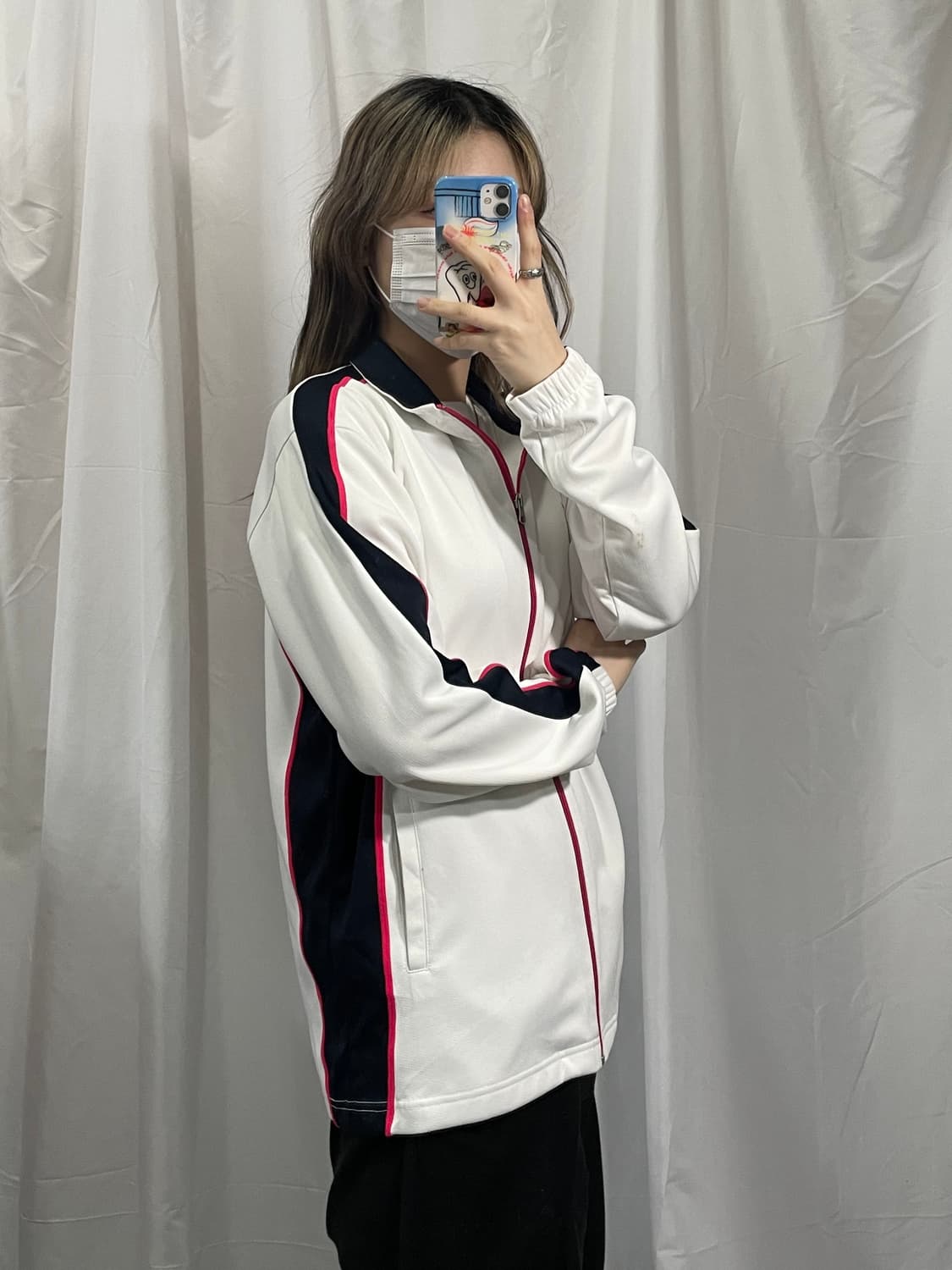 미즈노 흰색 검은색 스포티 바람막이 M  상품이미지2