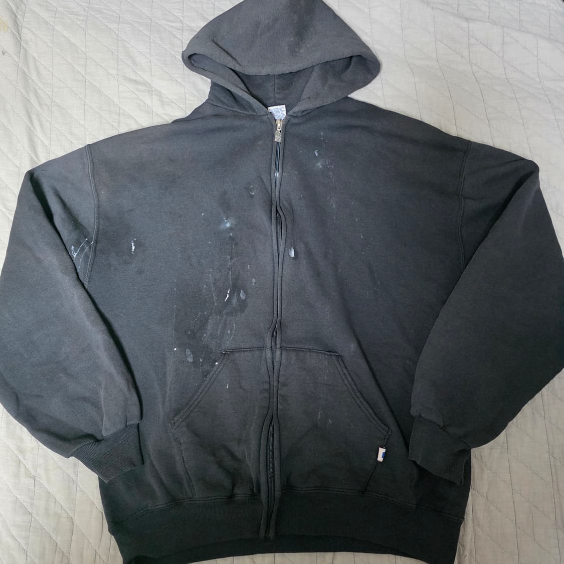 [XL] 90s USA 빈티지 러셀 애슬레틱 후드집업 블랙 페인팅 상품이미지1