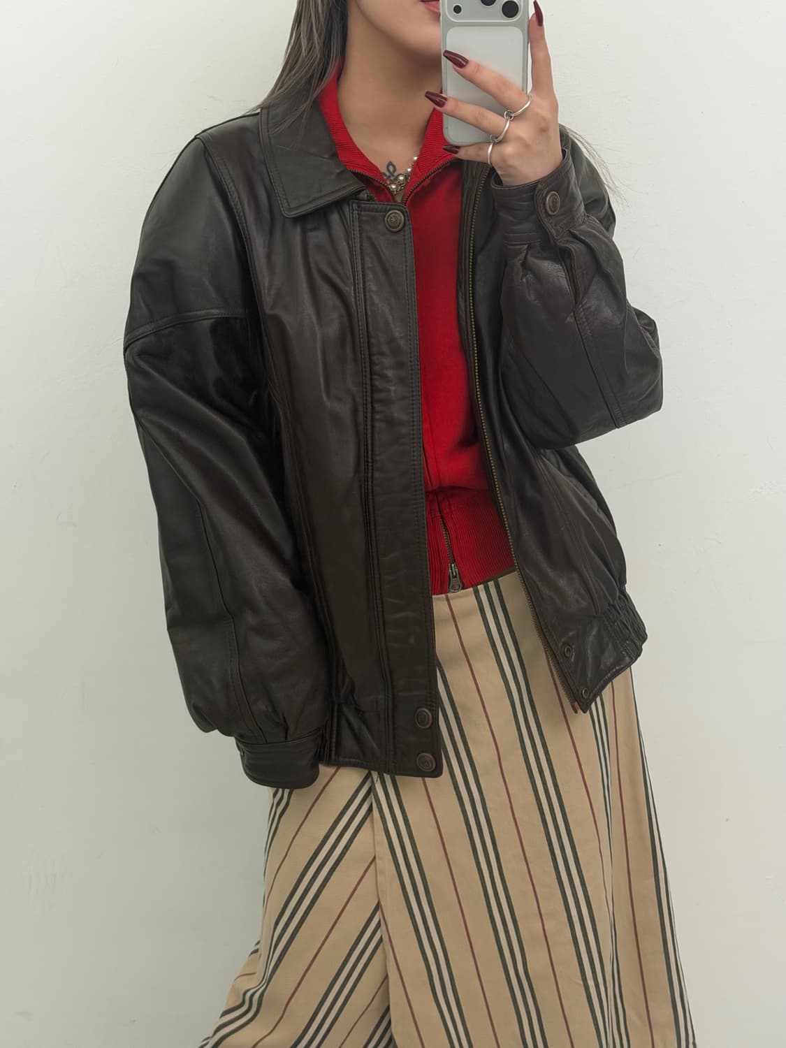 초코 브라운 레더 봄버 자켓 상품이미지3