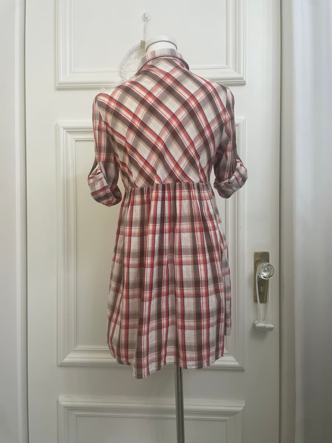 red brown check roll-up lace point midi 상품이미지4