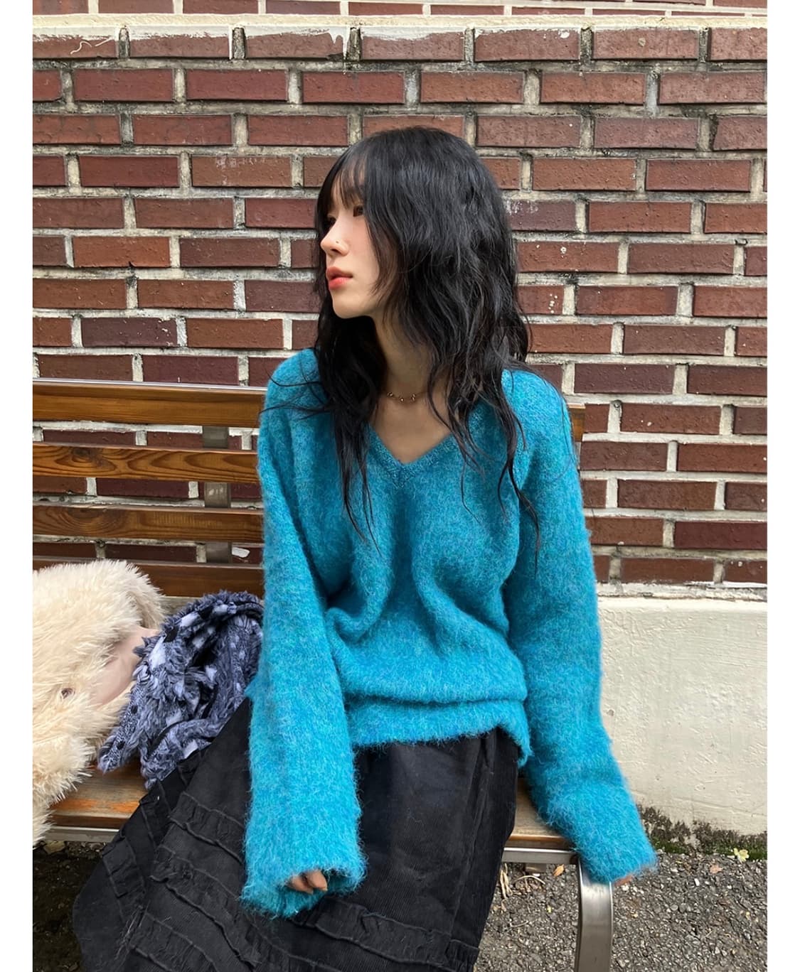 모래하우스 소프 브이넥 니트 청록 상품이미지1