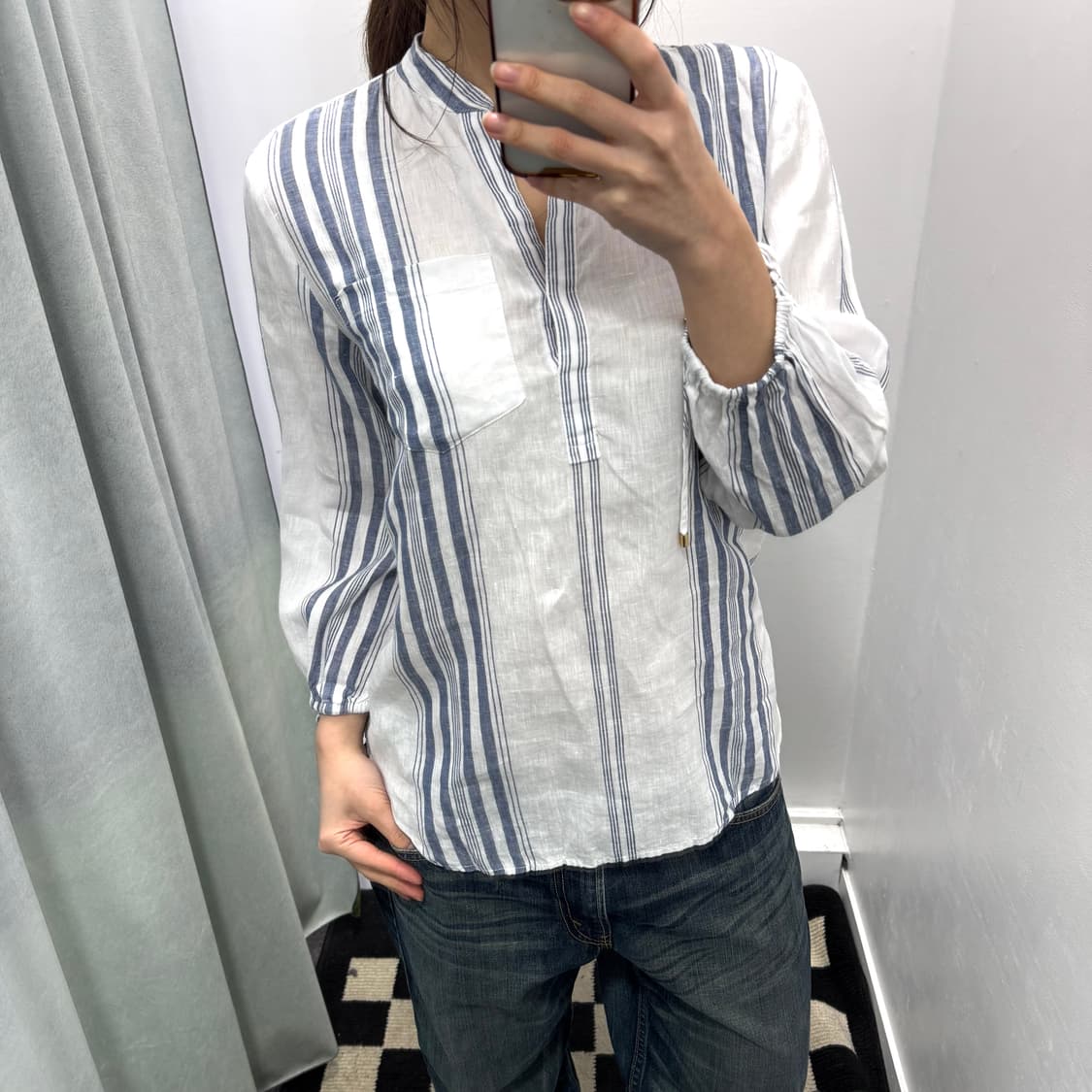 로렌랄프로렌 블루화이트 스트라이프 린넨 셔츠 상품이미지1