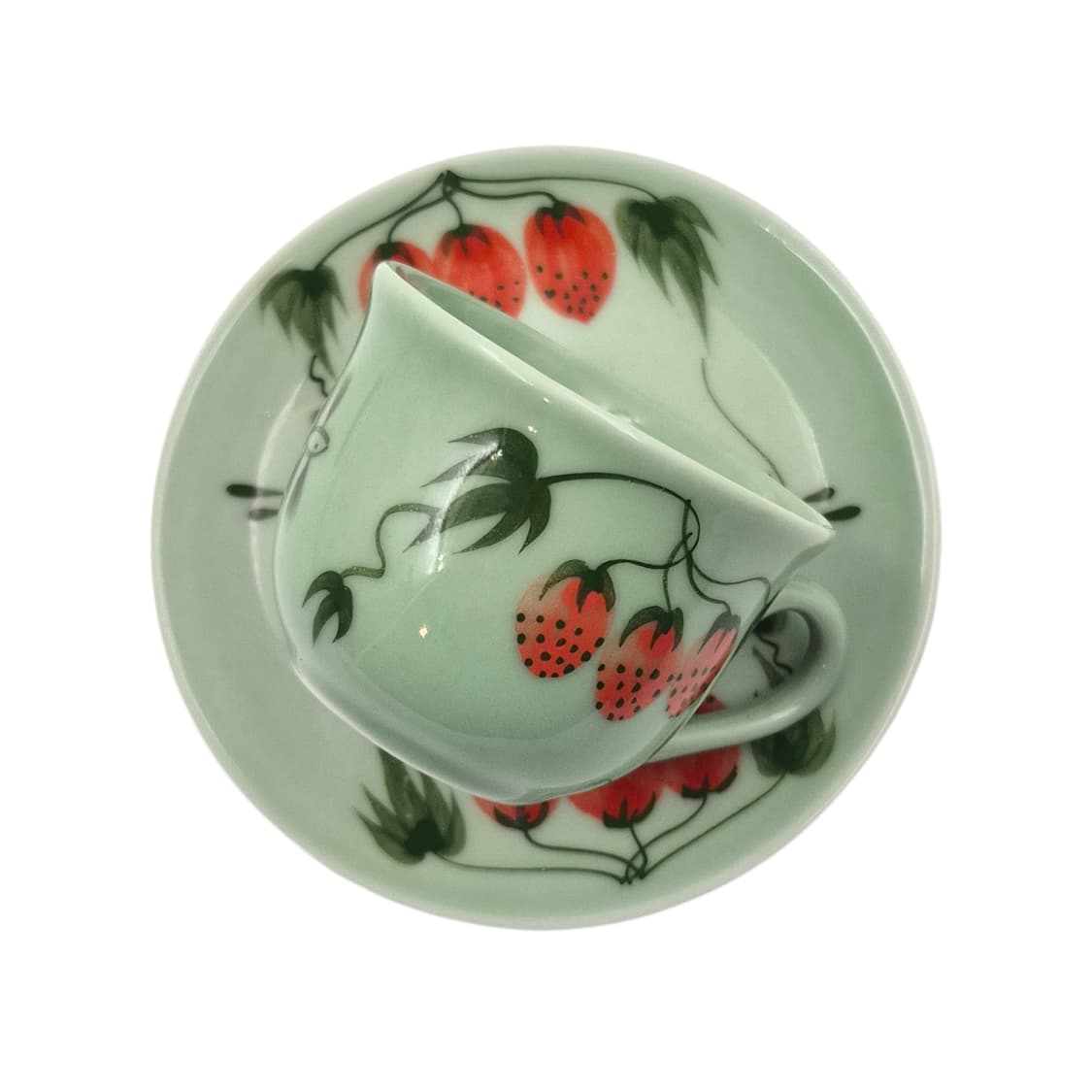 80s 아리타 수묵화 딸기 옥 청자 티타임 1세트 상품이미지3