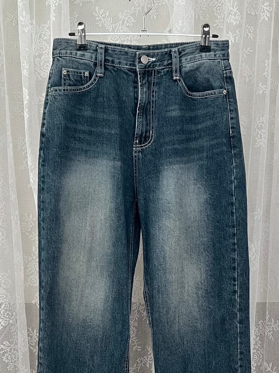 M) 판도라핏 와이드 데님 팬츠 청바지 중청 상품이미지3