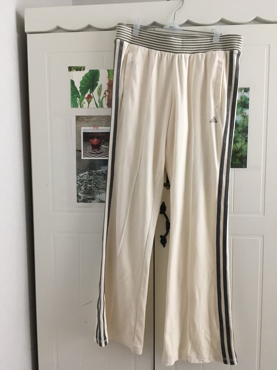 아디다스 희귀 벨루어 벨벳 크림 부츠컷 트레이닝바지 팬츠 상품이미지3
