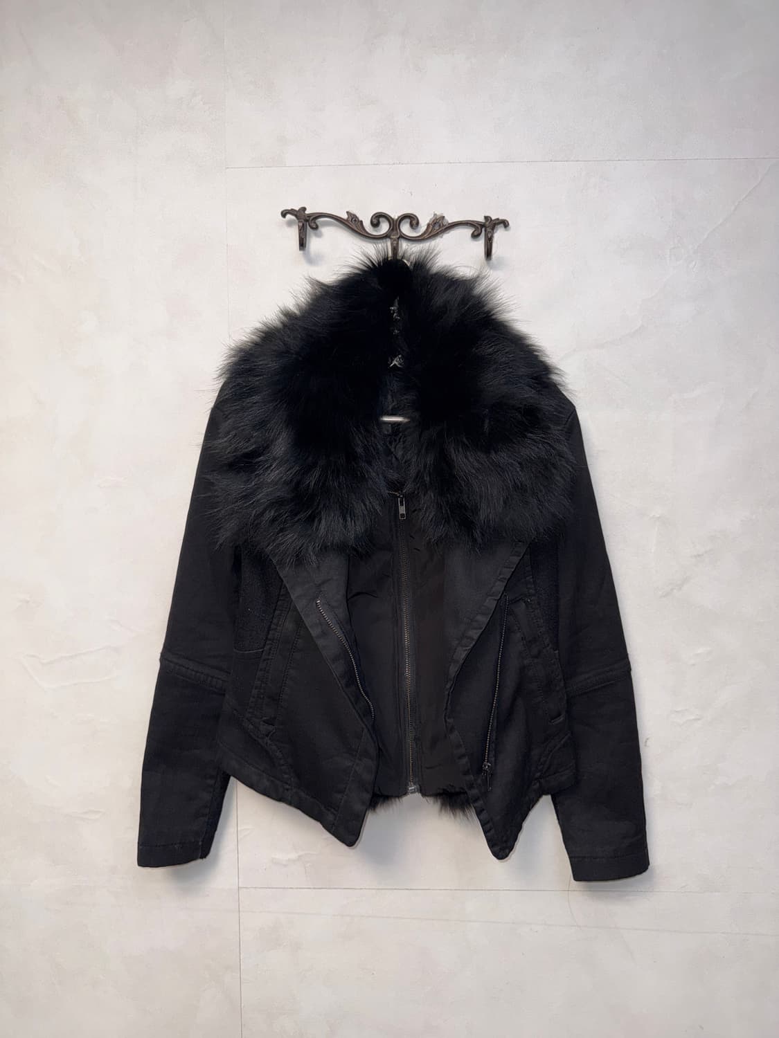 Black fox fur wool patch double rider jk 상품이미지7
