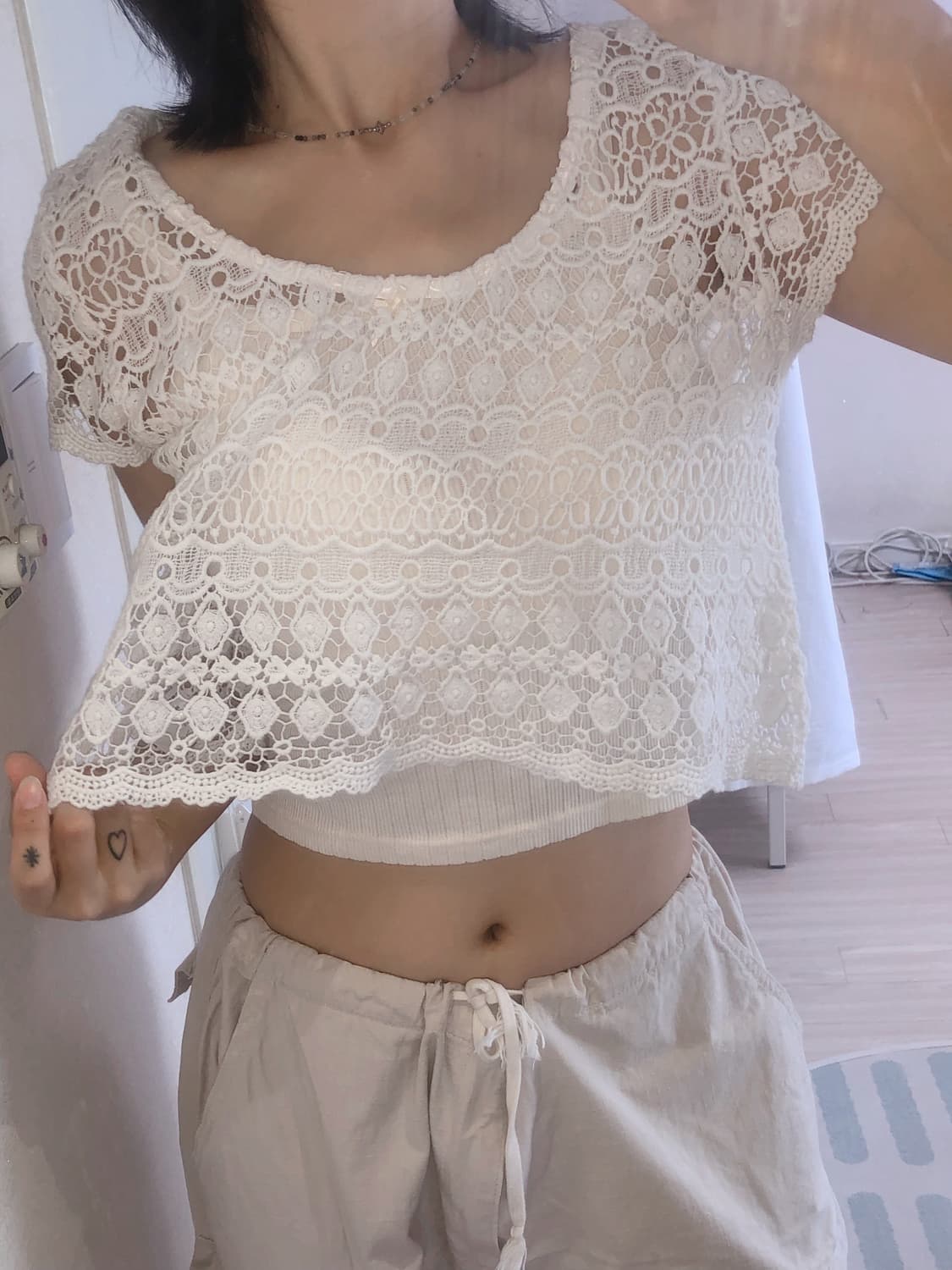 빈티지 크로쉐 크롭 반팔 니트 상품이미지1