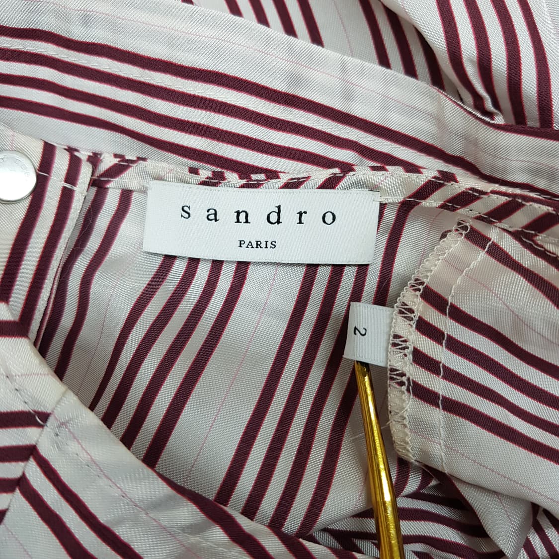 산드로 스트라이프 볼륨 플레어 블라우스 M사이즈 상품이미지6