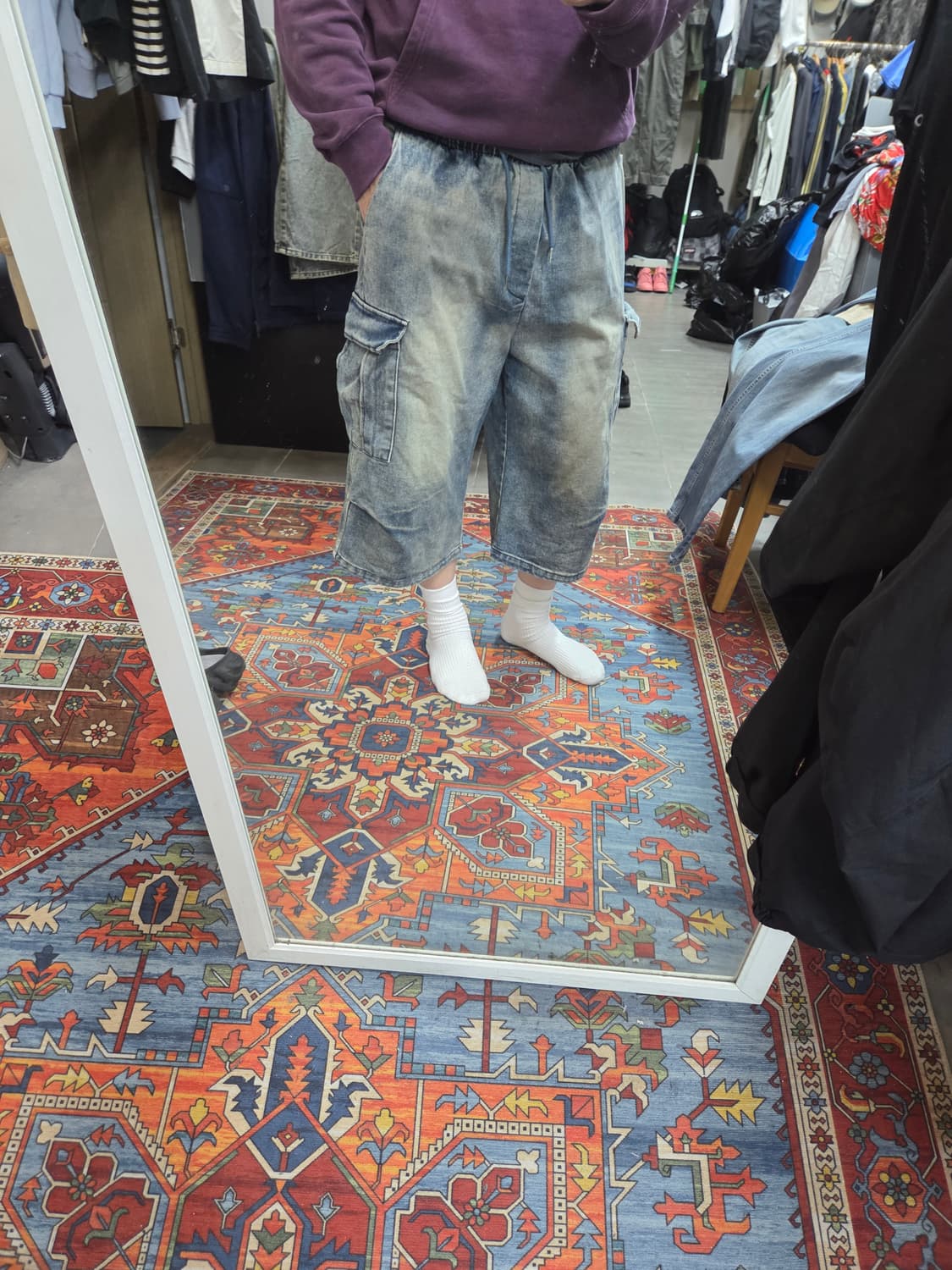 슬로건 빈티지워싱 버뮤다 데님팬츠 대략 33 34  상품이미지6