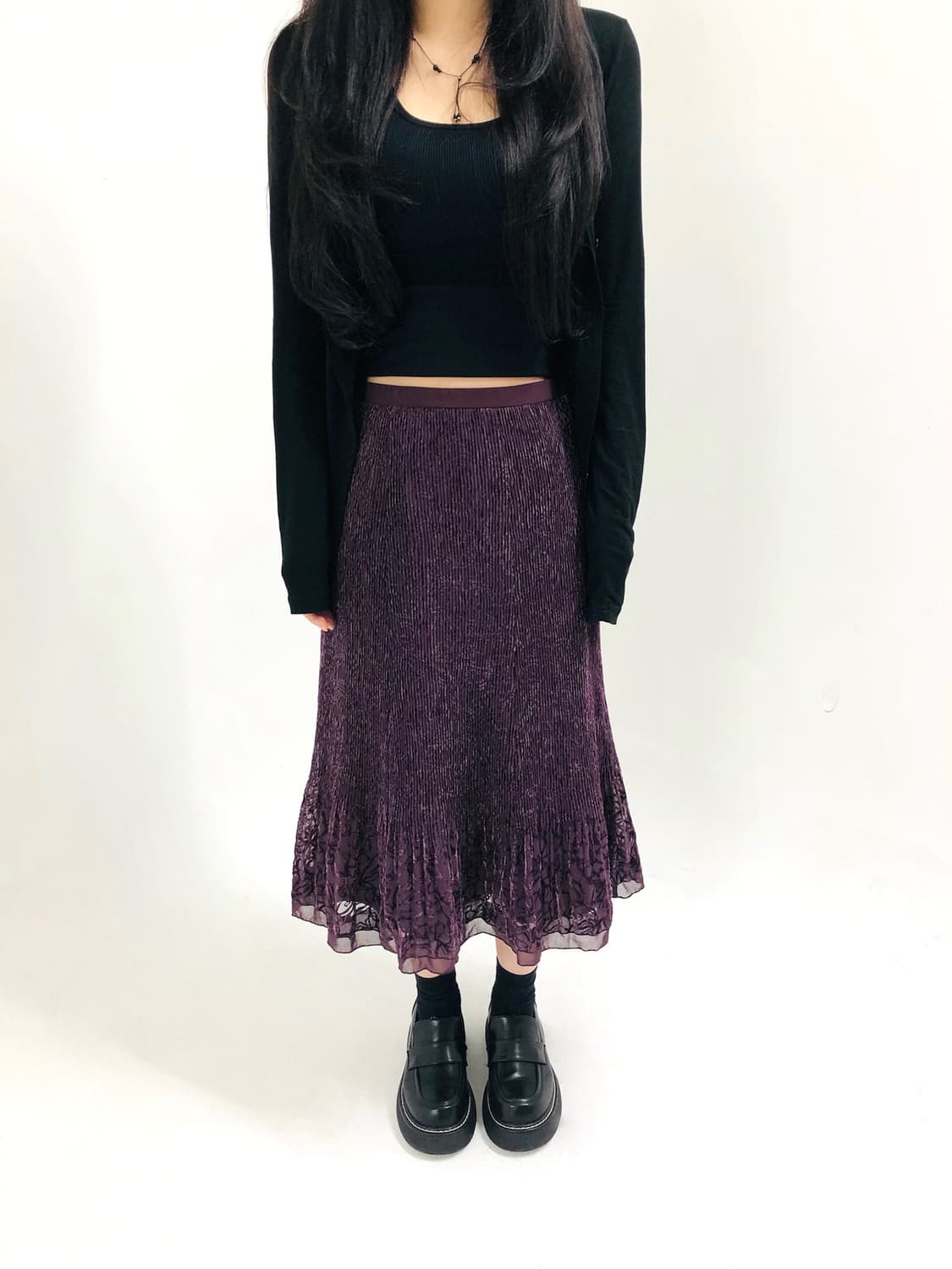 Pleated Flower Purple Long Skirt 상품이미지5