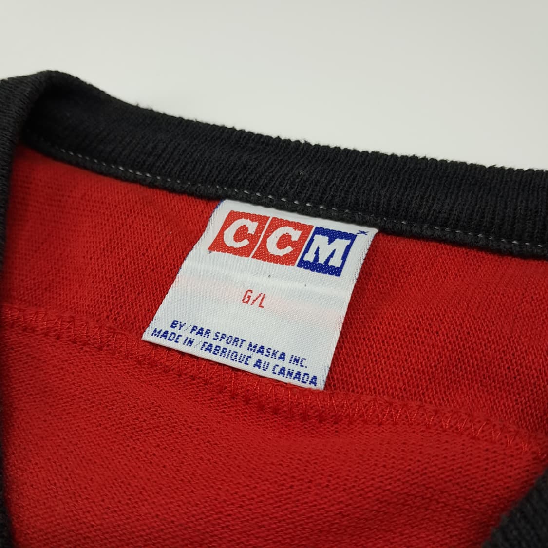 CL344 L CCM 90s 캐나다판 폴리 스트라이프 레드 니트 스웨터 상품이미지3