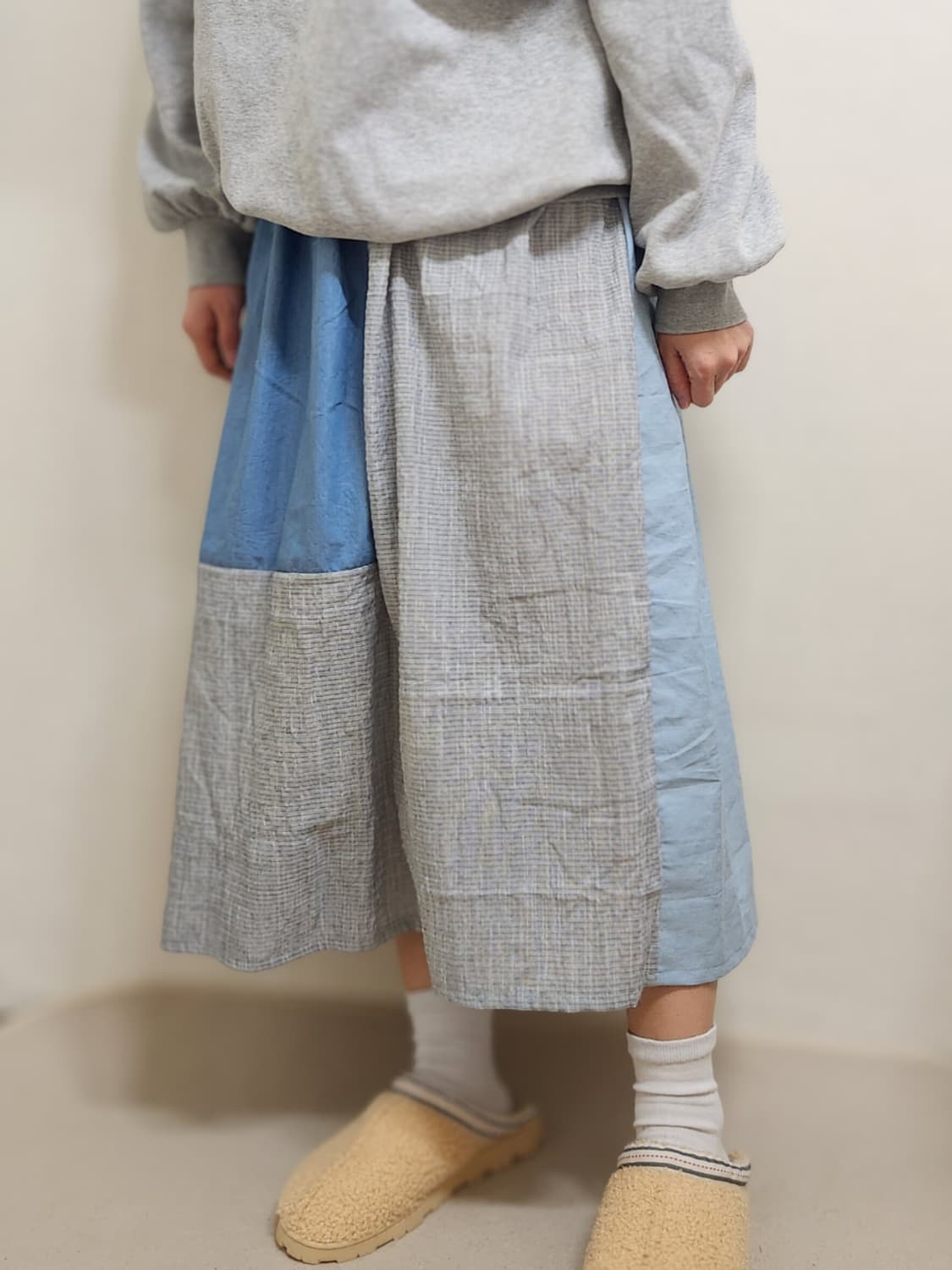 360도 양면 데님 중청 패치워크 롱스커트 상품이미지3