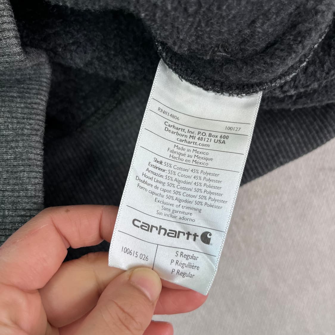 100 칼하트 WIP 로고 챠콜 후드티 상품이미지5