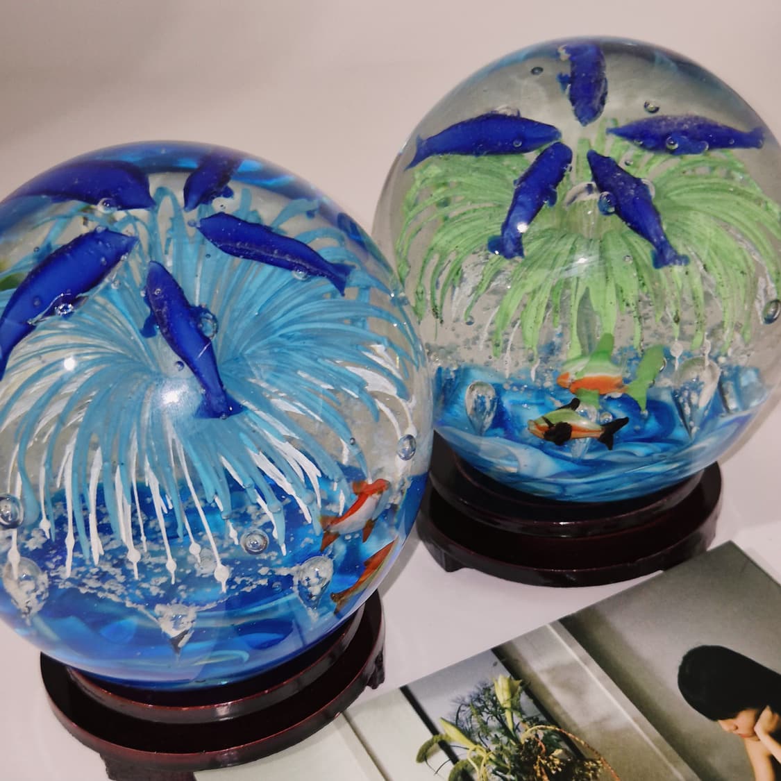90s 핸드블로운 행운 물고기 수초 대형 수정구 1p 상품이미지7