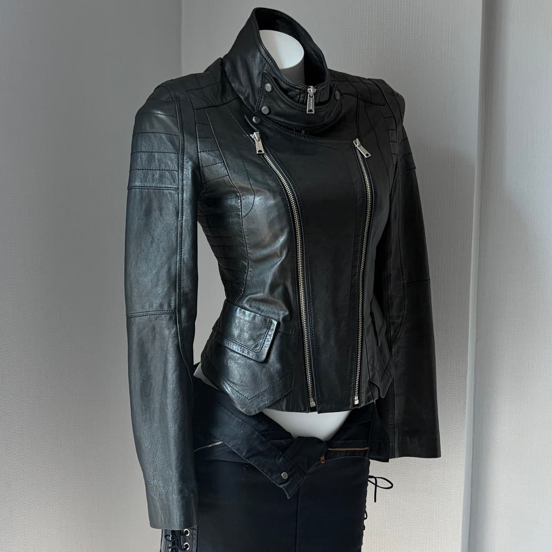 VOV 빈티지 더블 집업 레더 자켓 상품이미지1