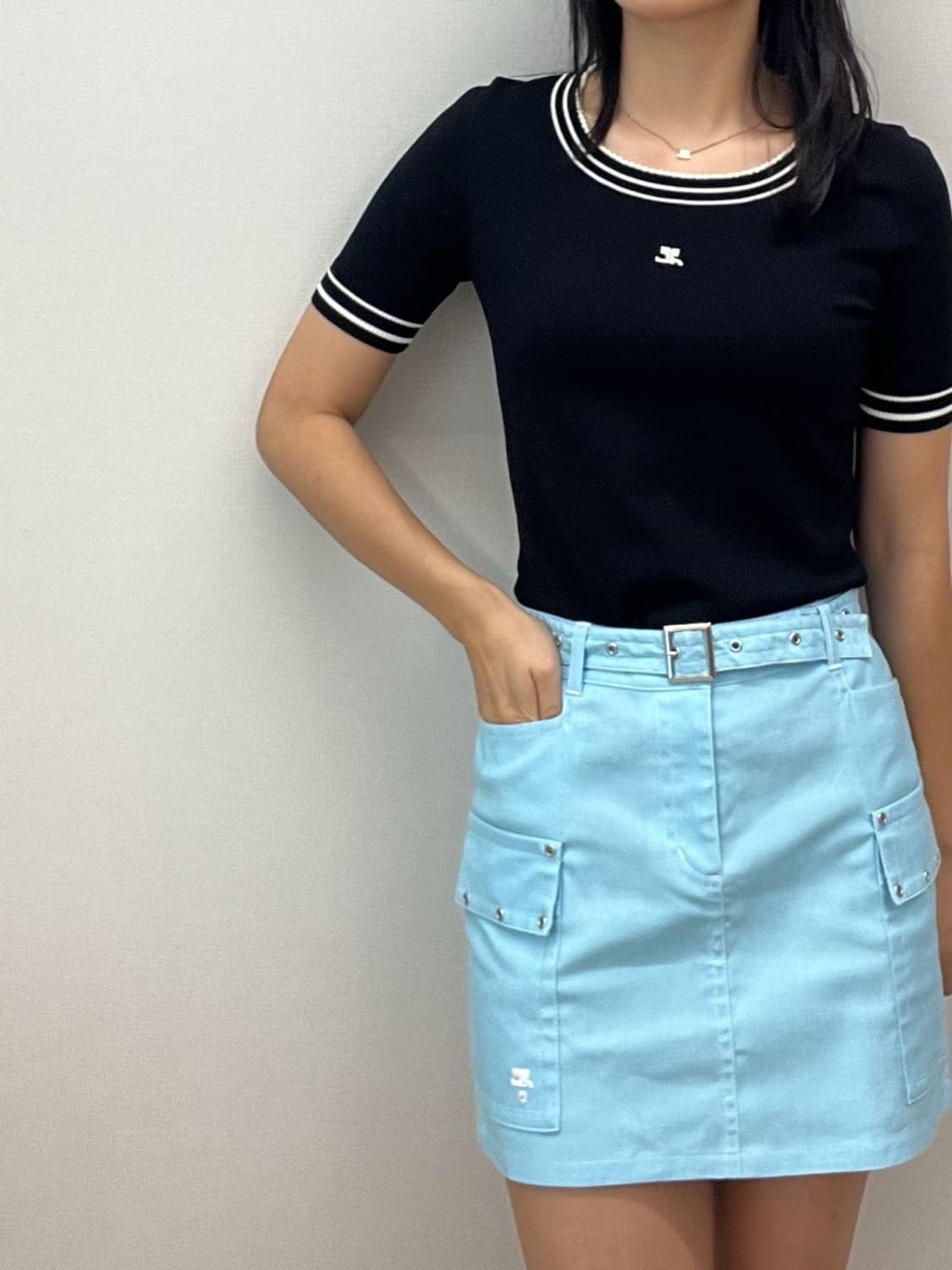 [새상품] courreges / 꾸레쥬 스카이블루 미니스커트  상품이미지7