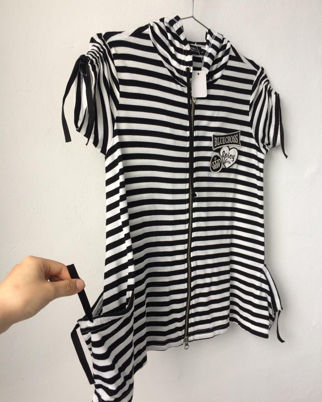 Shirring point stripe pattern hood zip u 상품이미지3