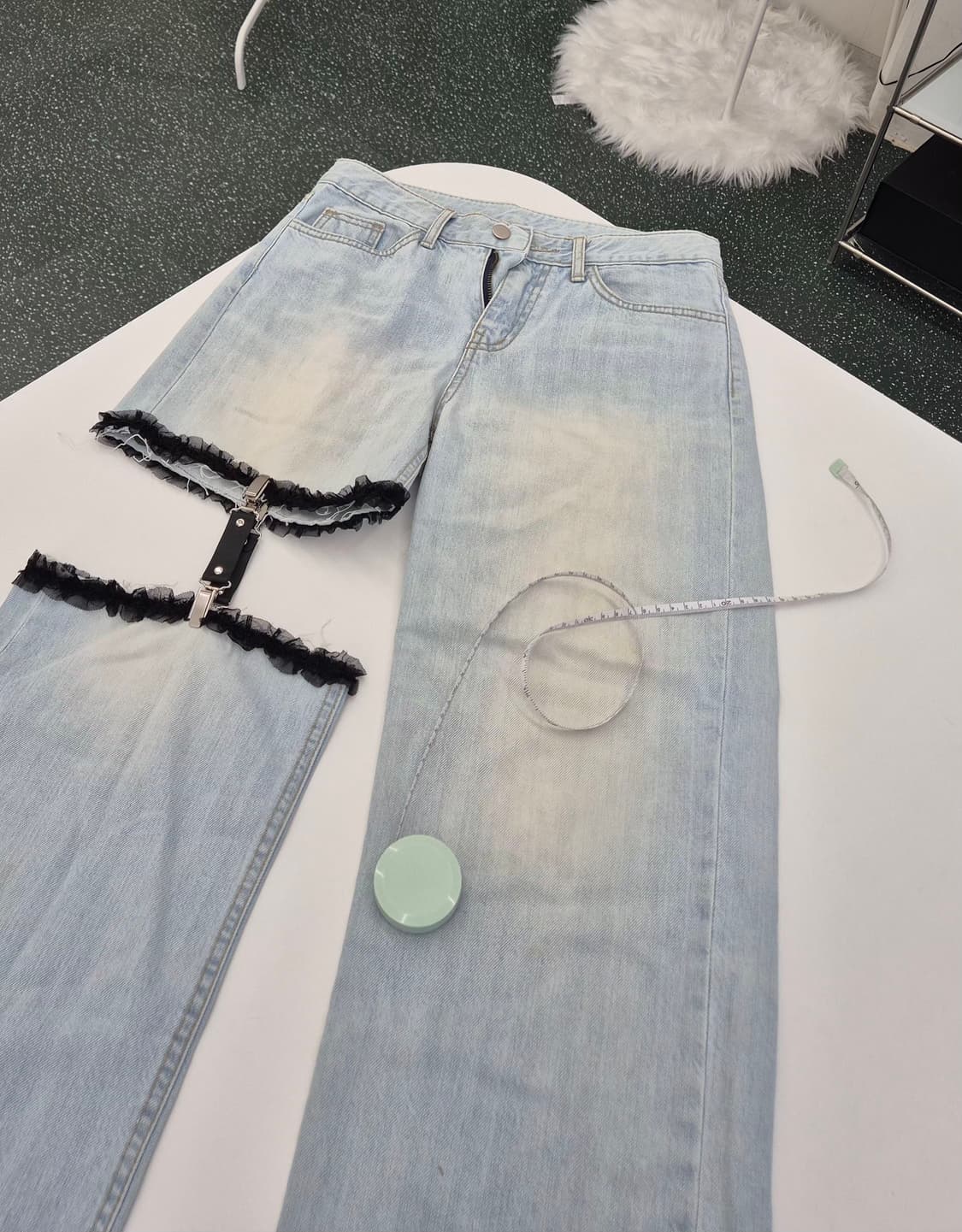 레이스 포인트 가터벨트 데님팬츠 상품이미지1