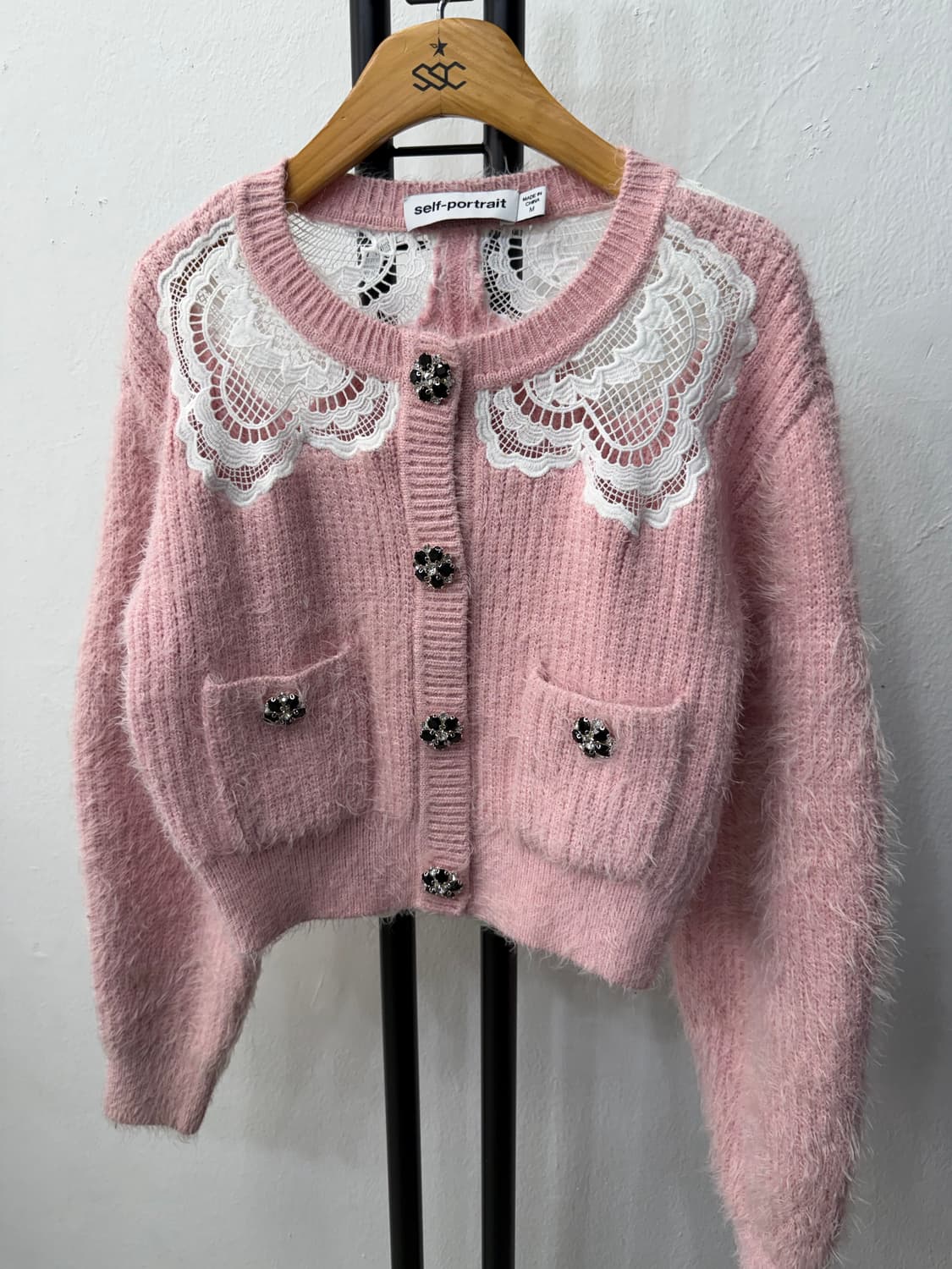 정품) 셀프포트레이트 핑크 레이스 가디건 M 상품이미지3