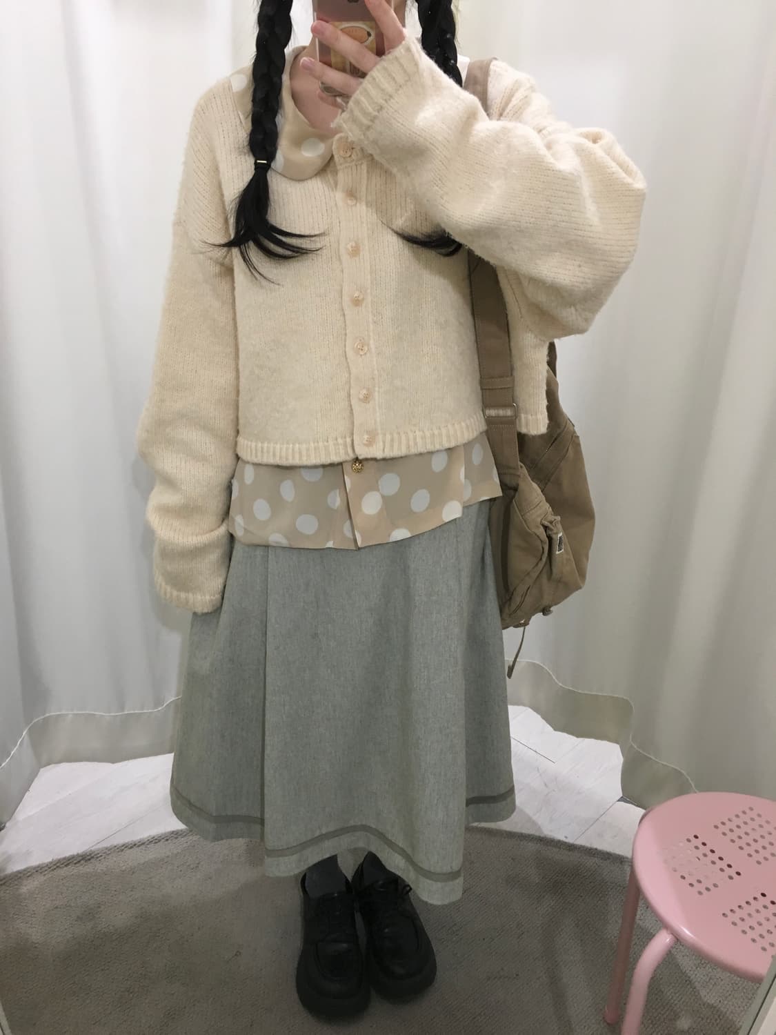 둥카라 도트 블라우스 + 버터 가디건 상품이미지4