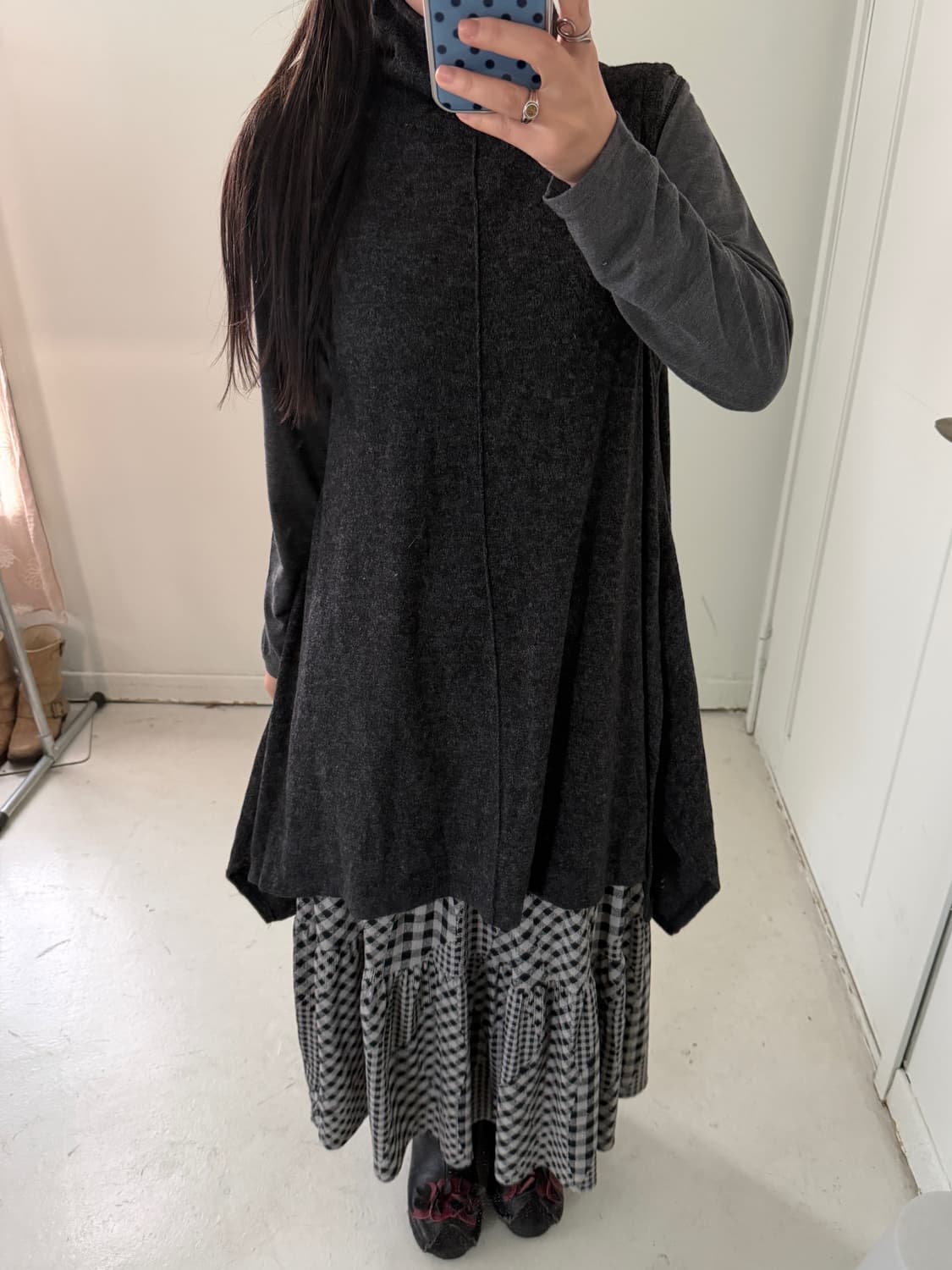 일본빈티지 체크 패치워크 롱스커트  상품이미지5