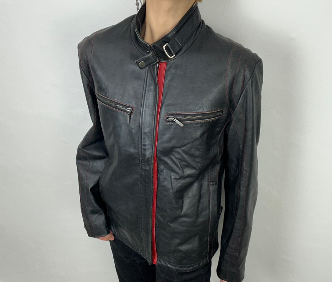 TNGT sheepskin leather red stitch jacket 상품이미지3