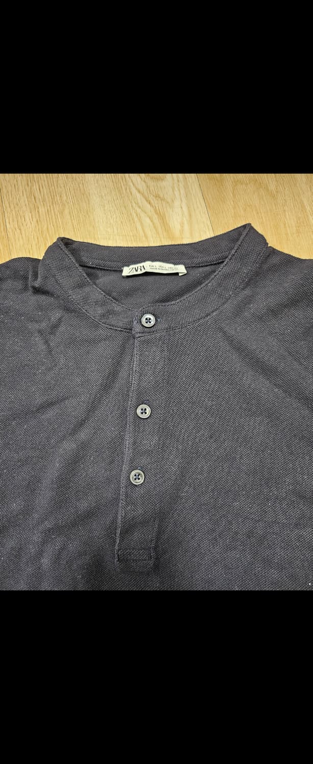 자라 블랙 헨리넥 카라 티셔츠 L 상품이미지1
