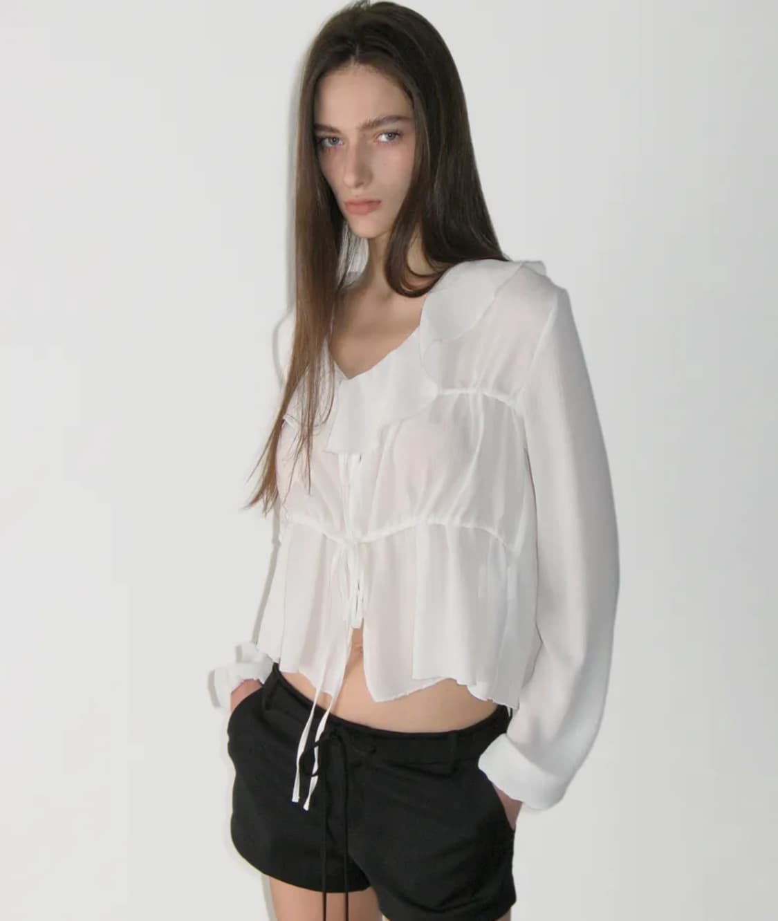 썬번프로젝트 Frill Tiered Blouse, IVORY 햐 상품이미지1