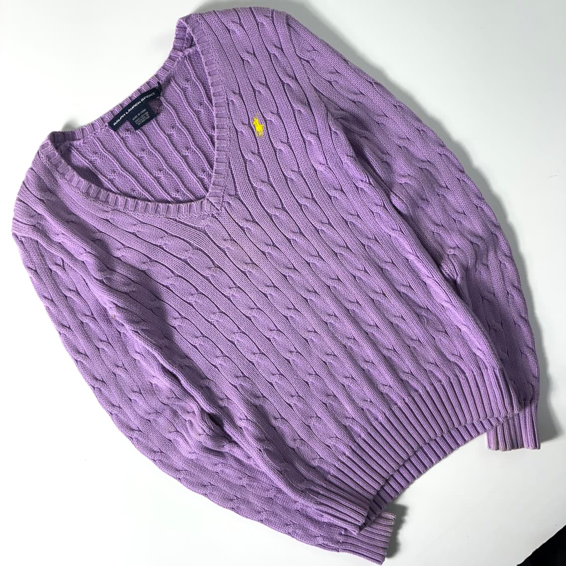 Polo  랄프로렌 자수 코튼 라벤더 꽈배기 브이넥 니트  상품이미지2