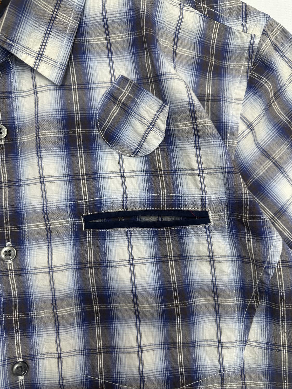 TETE HOMME 보헤미안 펑크 블루 체크 카라 셔츠 일본 빈티지 상품이미지5