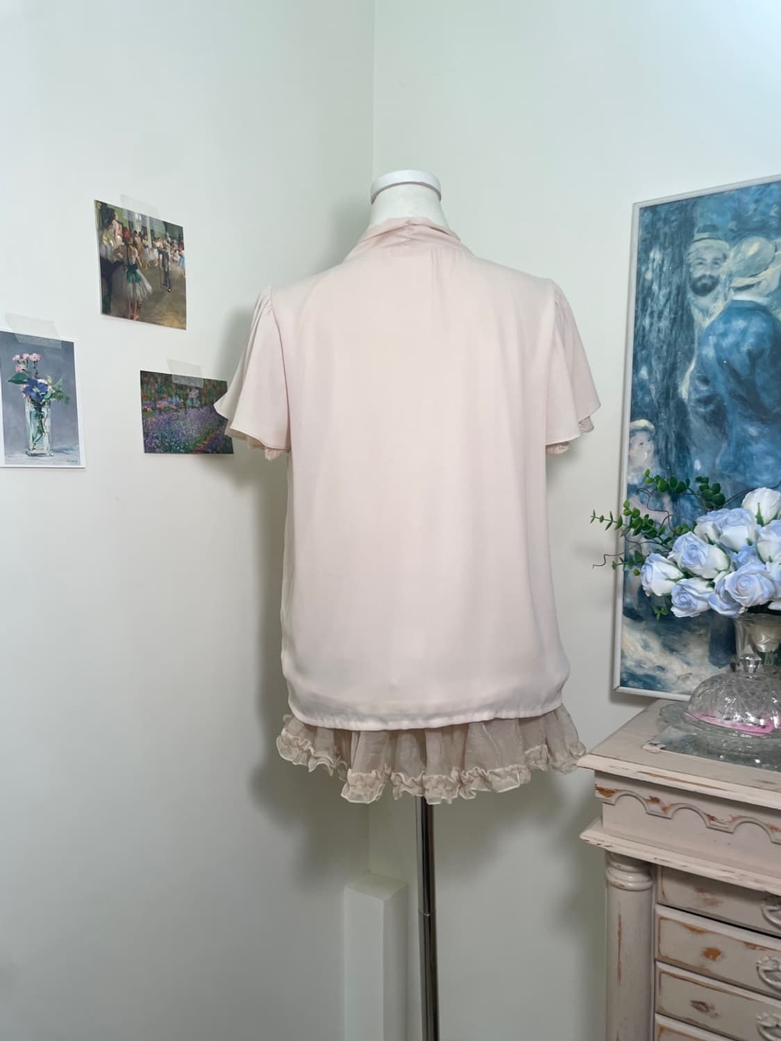 LODISPOTTO pink cream bow lace trim blou 상품이미지3